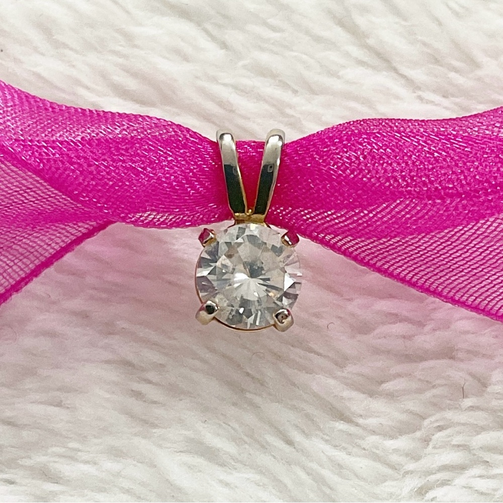 Vintage Two-Tone CZ Solitaire Pendant Charm ONLY Clear Round Classic Minimalist